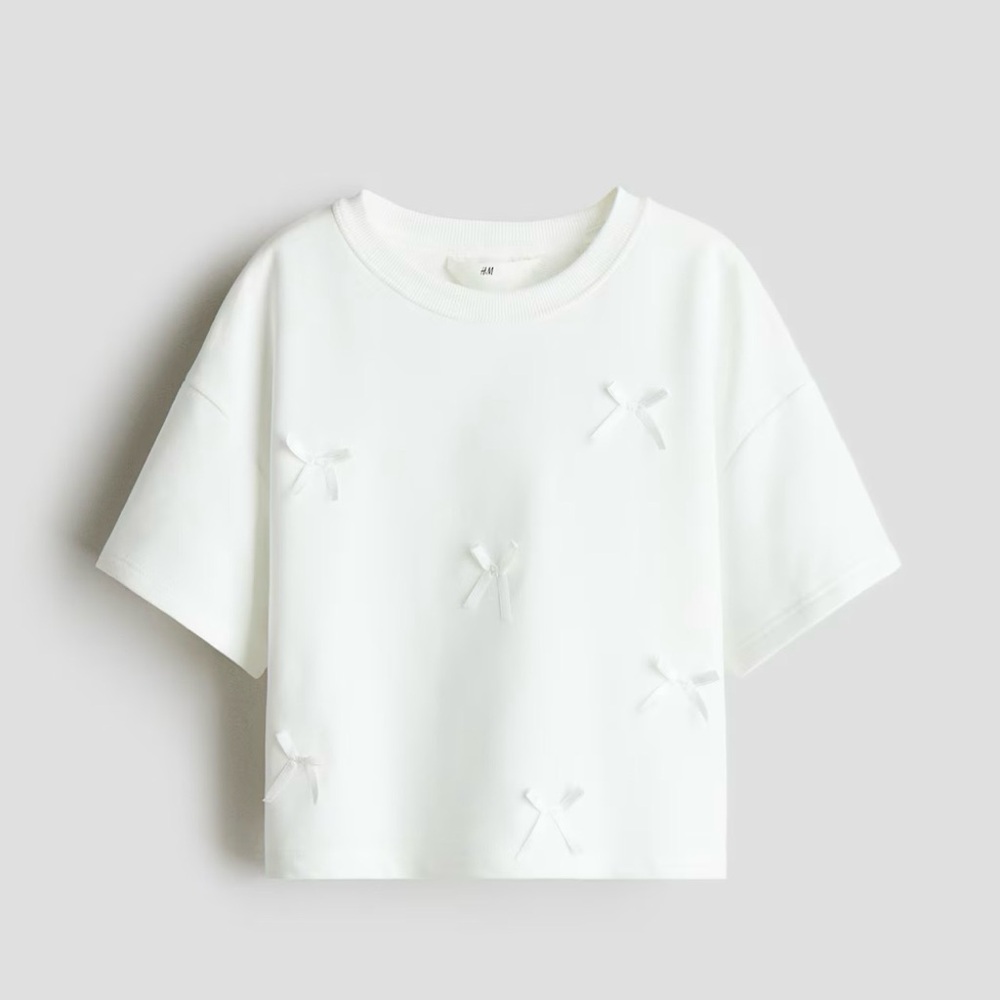 H&M White Tee with Bow Details